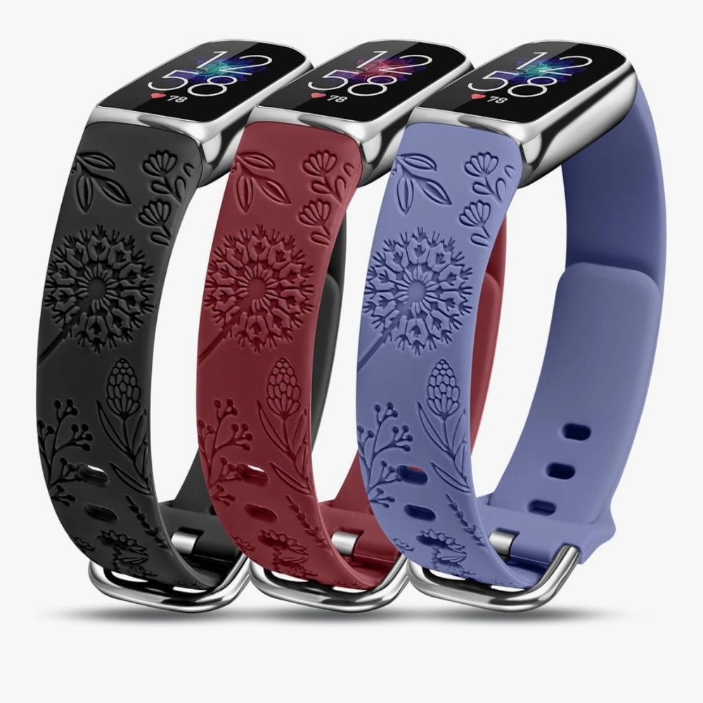 2 Packages Red,Blue, and Black Fitbit Textured Silicone Bands - Picture 5 of 8